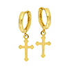 14k Yellow Gold Small Hoop Earrings with Crosses