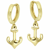 14k Yellow Gold Small Hoop Earrings with Anchors
