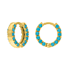 14k Yellow Gold Side Set Turquoise Huggie Earrings 3/8in