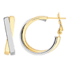 14k Two-tone Gold Criss-Cross Omega Hoop Earrings 1in