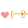 14k Yellow Gold Small Pink Heart Enamel Stud Earrings