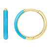 14k Yellow Gold Small Neon Blue Enamel Hoop Earrings