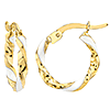 14k Yellow Gold White Enamel Twist Huggie Hoop Earrings
