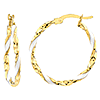 14k Yellow Gold White Enamel Twist Hoop Earrings 3/4in