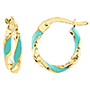 14k Yellow Gold Turquoise Enamel Twist Huggie Hoop Earrings