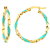 14k Yellow Gold Turquoise Enamel Twist Hoop Earrings 3/4in