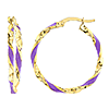 14k Yellow Gold Lilac Enamel Twist Hoop Earrings 3/4in