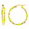 14k Yellow Gold Yellow Enamel Twist Hoop Earrings 3/4in