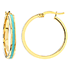 14k Yellow Gold Turquoise Enamel Hoop Earrings 3/4in