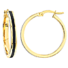 14k Yellow Gold Black Enamel Hoop Earrings 3/4in