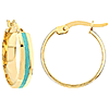 14k Yellow Gold Turquoise Enamel Hoop Earrings 5/8in