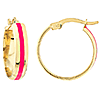 14k Yellow Gold Pink Enamel Hoop Earrings 5/8in