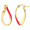 14k Yellow Gold Pink Enamel Oval Twist Hoop Earrings 5/8in