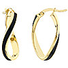 14k Yellow Gold Black Enamel Oval Twist Hoop Earrings 5/8in