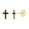 14k Yellow Gold Black Enamel Cross Stud Earrings