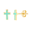 14k Yellow Gold Turquoise Enamel Cross Stud Earrings