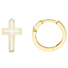 14k Yellow Gold White Enamel Cross Hoop Earrings