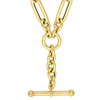 14k Yellow Gold  T Bar Necklace with Paper Clip and Round Cable Links