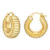 14k Yellow Gold Puffed Ribbed Hoop Earrings 7/8in