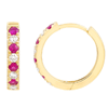 14k Yellow Gold .66 ct tw Diamond and Ruby Huggie Hoop Earrings