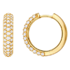 14k Yellow Gold .75 ct tw 3 Row Diamond Pave Huggie Hoop Earrings