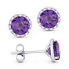 14k White Gold 1.58 ct tw Amethyst and Diamond Halo Stud Earrings AA Quality