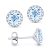 14k White Gold 1.62 ct tw Blue Topaz and Diamond Halo Stud Earrings AA Quality