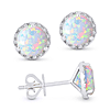 14k White Gold 1.38 ct tw Ethiopian Opal and Diamond Halo Stud Earrings AA Quality