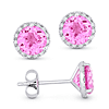 14k White Gold 2.4 ct tw Created Pink Sapphire and Diamond Halo Stud Earrings AA Quality