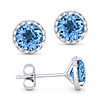 14k White Gold 2.0 ct tw Swiss Blue Topaz and Diamond Halo Stud Earrings AA Quality