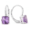 14k White Gold 1.6 ct tw Cushion Amethyst and Diamond Leverback Earrings AA Quality