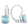 14k White Gold 1.8 ct tw Cushion Cut Aquamarine and Diamond Leverback Earrings AA Quality