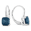 14k White Gold 2.5 ct tw Cushion Cut London Blue Topaz and Diamond Leverback Earrings AA Quality