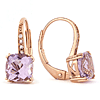 14k Rose Gold 1.6 ct tw Pink Amethyst and Diamond Leverback Earrings AA Quality