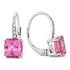 14k White Gold 2.6 ct tw Pink Sapphire and Diamond Leverback Earrings AA Quality