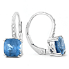 14k White Gold 2.5 ct tw Cushion Cut Swiss Blue Topaz and Diamond Leverback Earrings AA Quality