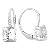 14k White Gold 2.5 ct tw Cushion Cut White Topaz and Diamond Leverback Earrings AA Quality