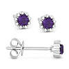 14k White Gold 0.21 ct tw Amethyst and Diamond Halo Stud Earrings AA Quality
