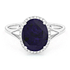 14k White Gold Oval Created Blue Sapphire and Diamond Halo Ring