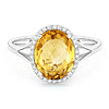 14k White Gold Oval Citrine and Diamond Halo Ring