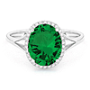 14k White Gold Oval Created Emerald and Diamond Halo Ring