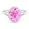 14k White Gold Oval Created Pink Sapphire and Diamond Halo Ring
