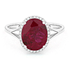 14k White Gold Oval Created Ruby and Diamond Halo Ring