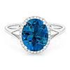 14k White Gold Oval Swiss Blue Topaz and Diamond Halo Ring