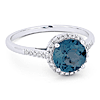 14k White Gold London Blue Topaz and Diamond Halo Ring