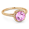 14k Rose Gold Created Pink Sapphire and Diamond Halo Ring