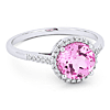 14k White Gold Created Pink Sapphire and Diamond Halo Ring