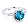 14k White Gold Swiss Blue Topaz and Diamond Halo Ring