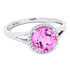 14k White Gold Round Created Pink Sapphire and Diamond Classic Halo Ring