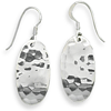 Sterling Silver Oval Hammered French Wire Earrings